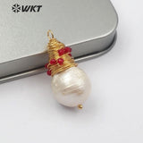 WT-JP132 Baroque Pearl Teardrop Shape With Brass Wire Tiny Gem-stones Charm Necklace Pendant