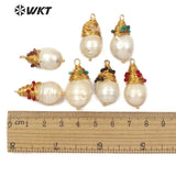 WT-JP132 Baroque Pearl Teardrop Shape With Brass Wire Tiny Gem-stones Charm Necklace Pendant