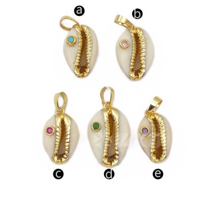 WT-JP141  CZ Bead Gold Electroplated Cowrie Necklace Pendant
