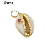 WT-JP141  CZ Bead Gold Electroplated Cowrie Necklace Pendant