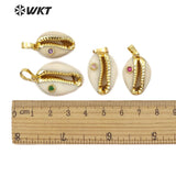 WT-JP141  CZ Bead Gold Electroplated Cowrie Necklace Pendant