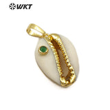 WT-JP141  CZ Bead Gold Electroplated Cowrie Necklace Pendant