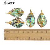 WT-JP147 Abalone Shell Teardrop Paua Shell With Wire Wrapped Tree Of Life Necklace Pendant