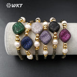 WT-MB021 Unique Cubic Zircon Pave Solid Pendant Bracelet