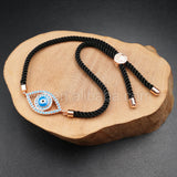 WT-MB024 Micro Paved Evil Eyes Cubic Zircon Silk Cord Charm Bracelets With Black Adjustable Rope Chain