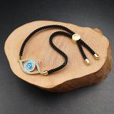 WT-MB024 Micro Paved Evil Eyes Cubic Zircon Silk Cord Charm Bracelets With Black Adjustable Rope Chain