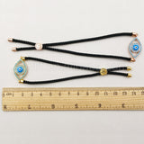 WT-MB024 Micro Paved Evil Eyes Cubic Zircon Silk Cord Charm Bracelets With Black Adjustable Rope Chain