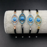 WT-MB024 Micro Paved Evil Eyes Cubic Zircon Silk Cord Charm Bracelets With Black Adjustable Rope Chain