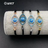 WT-MB024 Micro Paved Evil Eyes Cubic Zircon Silk Cord Charm Bracelets With Black Adjustable Rope Chain