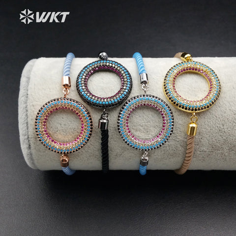 WT-MB029 Wholesale Custom Micro Paved Colorful Cubic Zircon SilkCord Charm Bracelets