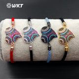 WT-MB056 WKT Micro Pave Heart Shape Pendant Nylon Rope Connector Bracelet