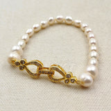 WT-MB062WKT CZ Micro Pave Connector Freshwater Pearl Beads Pendant Bracelet