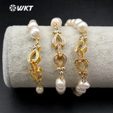 WT-MB062WKT CZ Micro Pave Connector Freshwater Pearl Beads Pendant Bracelet