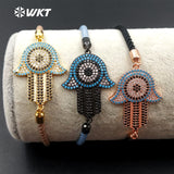 WT-MB075 WKT Hamsahand Palm Pendant CZ Micro Pave Connector Bracelet