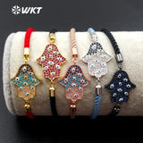 WT-MB091 WKT Connector Bracelet Hand Shape CZ Micro Pave Evil Eye Pendant