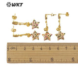 WT-ME067 Earring Little Star With Tiny Heart Pendant Charm Gold Earring