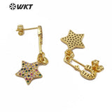 WT-ME067 Earring Little Star With Tiny Heart Pendant Charm Gold Earring