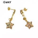 WT-ME067 Earring Little Star With Tiny Heart Pendant Charm Gold Earring