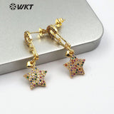 WT-ME067 Earring Little Star With Tiny Heart Pendant Charm Gold Earring