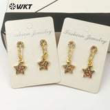 WT-ME067 Earring Little Star With Tiny Heart Pendant Charm Gold Earring