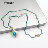 WT-MN952 natural freshwater pearl＆CZ Pendant Necklace drop shape pearl Necklace