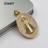 WT-MP105 Vintage Christian Religious Token Cubic Zirconia Pave Pendant