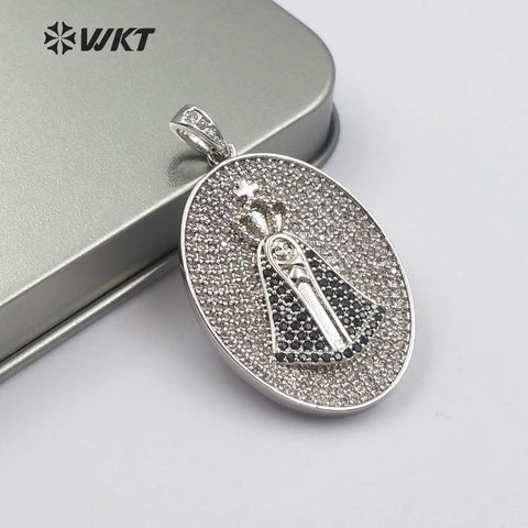 WT-MP105 Vintage Christian Religious Token Cubic Zirconia Pave Pendant
