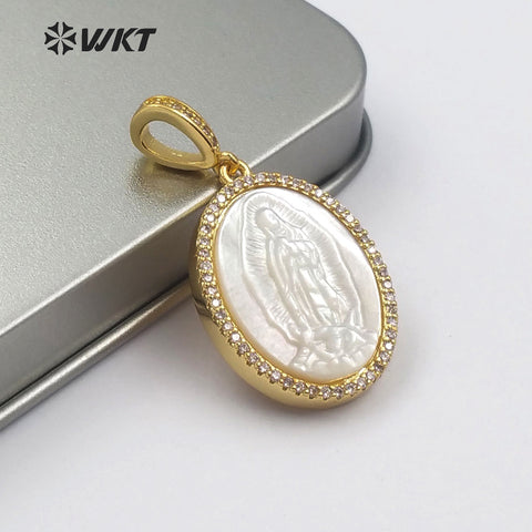 WT-MP107 Virgin Mary Medallion Shell Pendent Life Of Tree Pendant