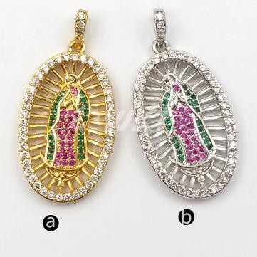 WT-MP110 Catholicism Token Virgin De Gudalupe Oval Medal With Colorful Micro Pave Pendant Necklace