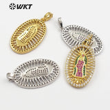 WT-MP110 Catholicism Token Virgin De Gudalupe Oval Medal With Colorful Micro Pave Pendant Necklace