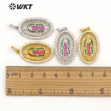 WT-MP110 Catholicism Token Virgin De Gudalupe Oval Medal With Colorful Micro Pave Pendant Necklace