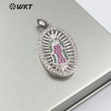 WT-MP110 Catholicism Token Virgin De Gudalupe Oval Medal With Colorful Micro Pave Pendant Necklace