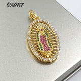 WT-MP110 Catholicism Token Virgin De Gudalupe Oval Medal With Colorful Micro Pave Pendant Necklace