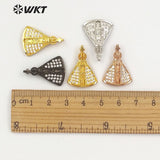 WT-MP111 Religious Medal Delicate Crave Fan Shape Cubic Zirconia Pave With Tiny Cross Charm Pendant