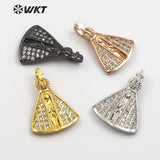 WT-MP111 Religious Medal Delicate Crave Fan Shape Cubic Zirconia Pave With Tiny Cross Charm Pendant