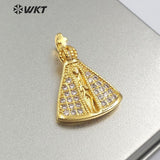 WT-MP111 Religious Medal Delicate Crave Fan Shape Cubic Zirconia Pave With Tiny Cross Charm Pendant