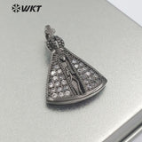 WT-MP111 Religious Medal Delicate Crave Fan Shape Cubic Zirconia Pave With Tiny Cross Charm Pendant