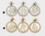 WT-MP113 Blessed Virgin Mary Miraculous Medal Round Charm Cubic Zirconia Shell De Guadalupe Pendant