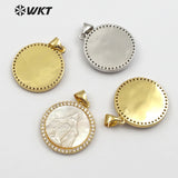 WT-MP113 Blessed Virgin Mary Miraculous Medal Round Charm Cubic Zirconia Shell De Guadalupe Pendant