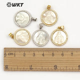 WT-MP113 Blessed Virgin Mary Miraculous Medal Round Charm Cubic Zirconia Shell De Guadalupe Pendant