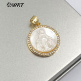 WT-MP113 Blessed Virgin Mary Miraculous Medal Round Charm Cubic Zirconia Shell De Guadalupe Pendant