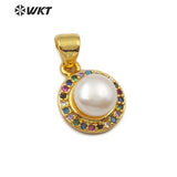 WT-MP121 Natural Freshwater Pearl CZ Pave Pendant With White Pearl Charm