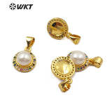 WT-MP121 Natural Freshwater Pearl CZ Pave Pendant With White Pearl Charm