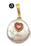 WT-MP126 Natural Freshwater White Pearl With Heart & Cross Charm CZ Pave Pearl Necklace Pendant