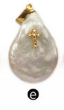 WT-MP126 Natural Freshwater White Pearl With Heart & Cross Charm CZ Pave Pearl Necklace Pendant