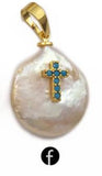 WT-MP126 Natural Freshwater White Pearl With Heart & Cross Charm CZ Pave Pearl Necklace Pendant