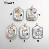 WT-MP136 natural freshwater pearl Pendant with gold drop shape Pendant Necklace