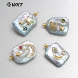 WT-MP136 natural freshwater pearl Pendant with gold drop shape Pendant Necklace