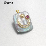 WT-MP136 natural freshwater pearl Pendant with gold drop shape Pendant Necklace