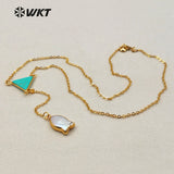 WT-N1091 WKT Natural Green Stone Jewelry Adorable Pearl Fish Shape Pendant Necklace